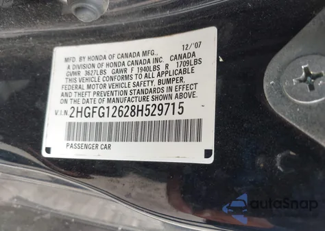 2008 Honda Civic Lx из США, поврежденный, VIN 2HGFG12628H529715